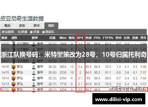 浙江队换号码：米特里策改为28号，10号归属托利奇